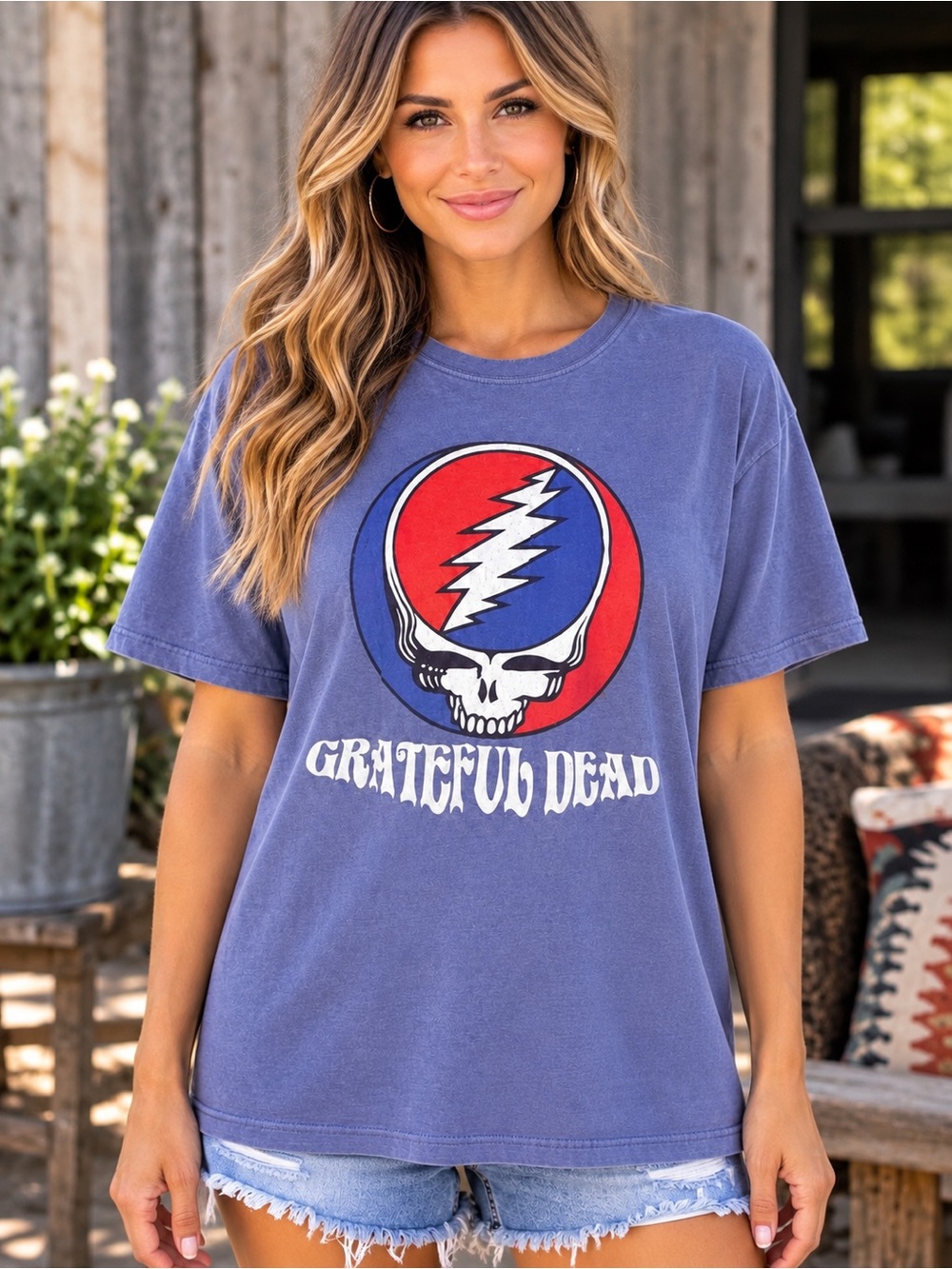 Grateful Dead Steal Your Face Blue Oversized Graphic Tee